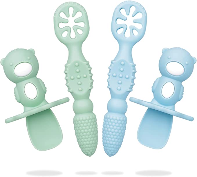 PHEENOWL 4 Pack Silicone Baby Chew Spoons Feeding Set