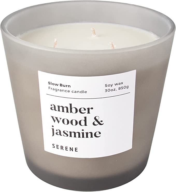 Hidden Label Large Scented Candle, Amber Wood & Jasmine, 30oz