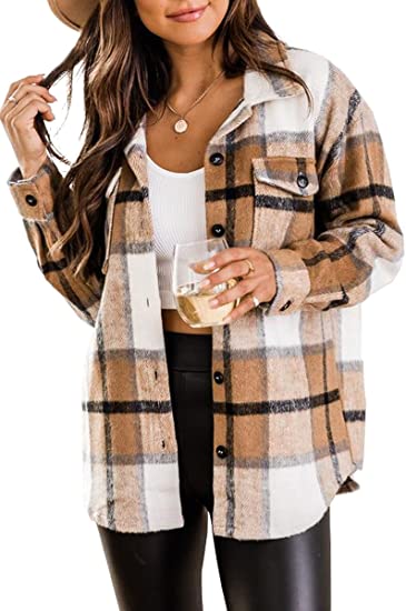 AUTOMET Womens Casual Plaid Shacket 