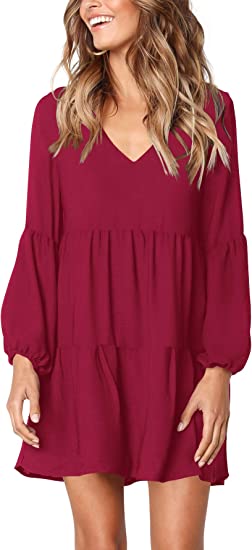 Amoretu Women Summer Tunic Dress V Neck Casual Loose 