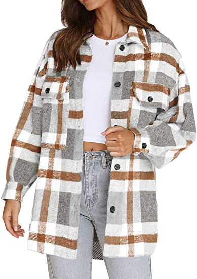 Beaully Women's Flannel Plaid Jacket Long Sleeve 