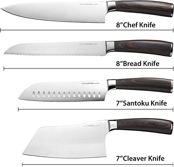 Kangdelun Pro Kitchen Knives, 4 Pcs Ultra Sharp Quality Chef Knives