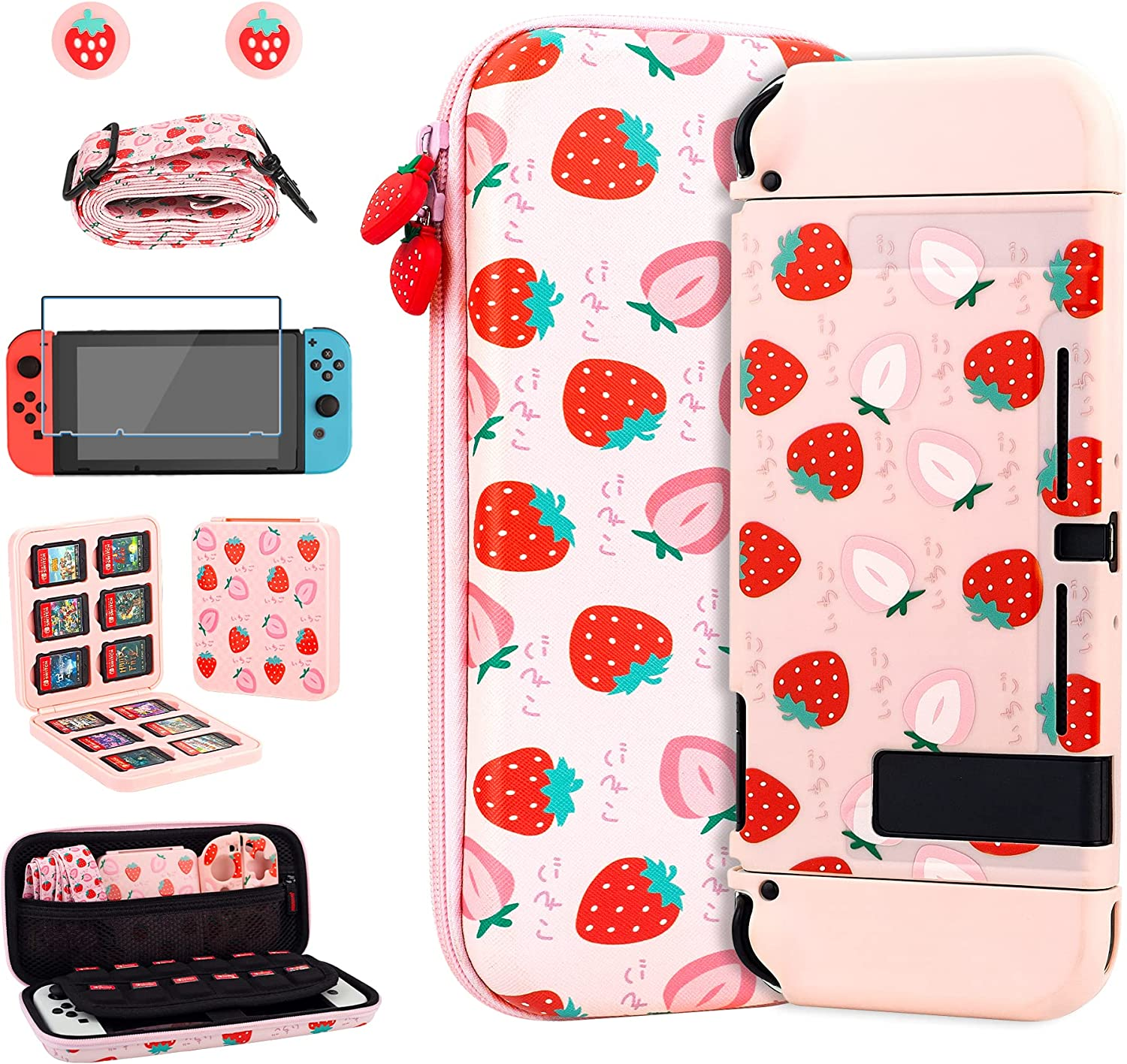 RHOTALL Cute Strawberry Carrying Case for Nintendo Switch