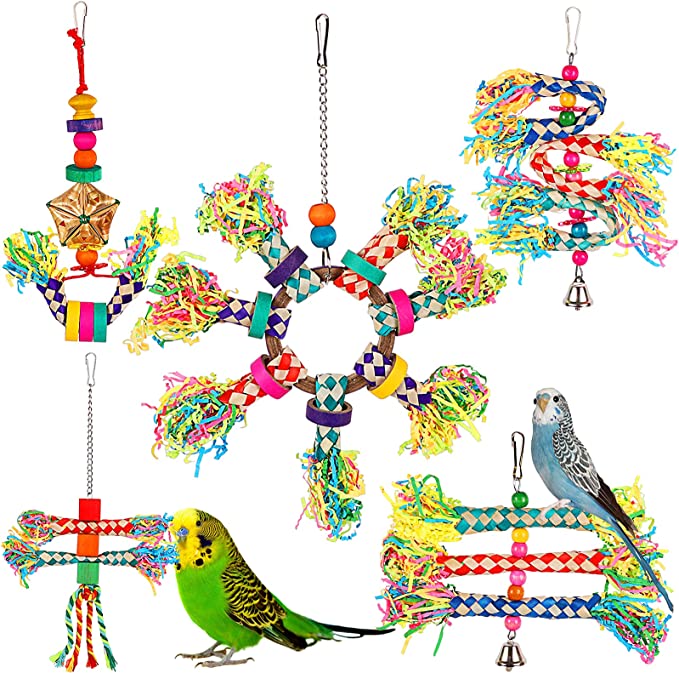 Bird Shredding Toys, 5PCS Colorful Bamboo Hanging Toys 