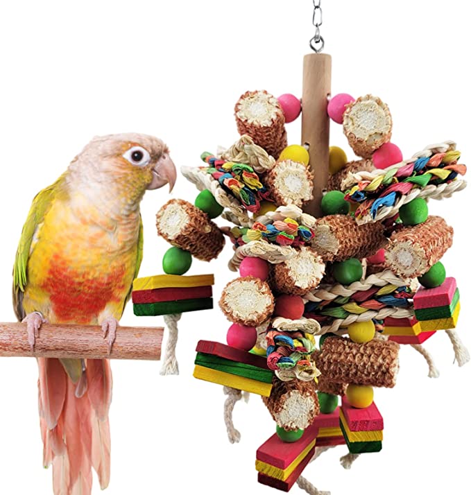 Parrot Toys, Bird Toys Made of Natural Multi-Colored Wooden Blocks