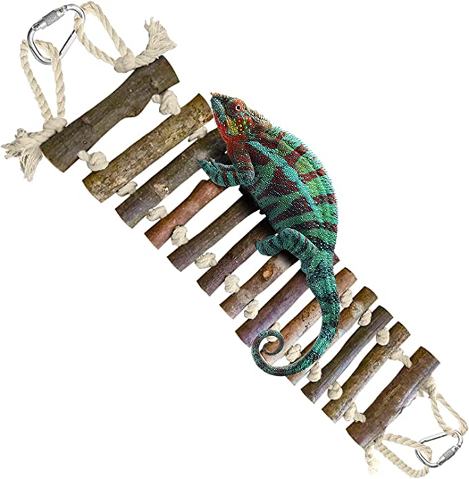 SunGrow Gecko, Hermit Crab, Parakeet Wooden Ladder Bridge