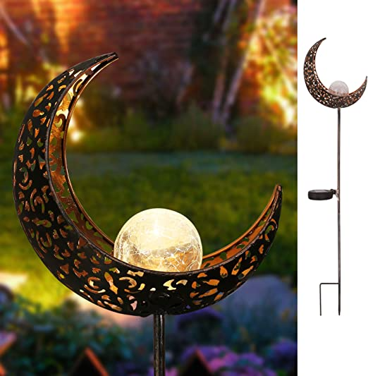 HOMEIMPRO Garden Solar Lights Pathway Outdoor Moon Crackle Glass 