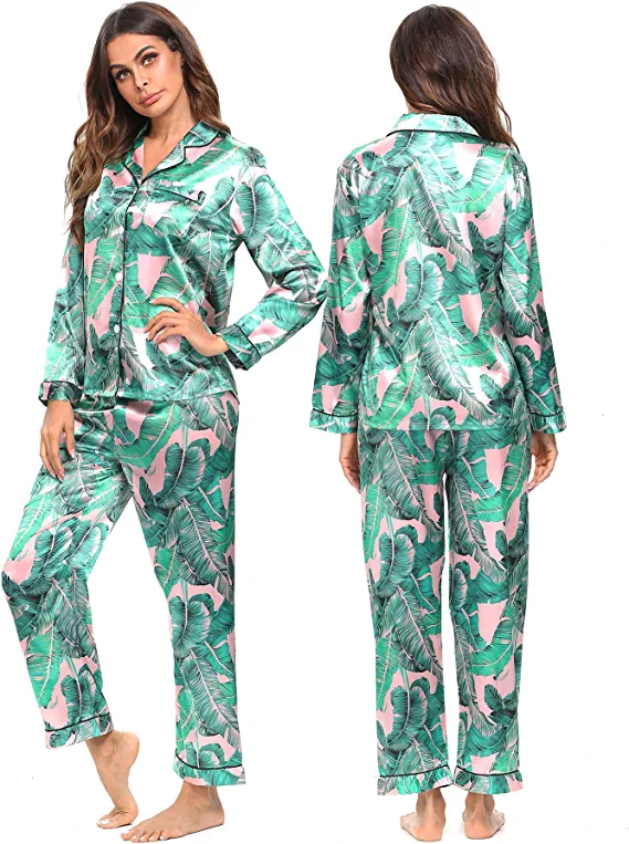 SWOMOG Womens Silk Satin Pajamas 