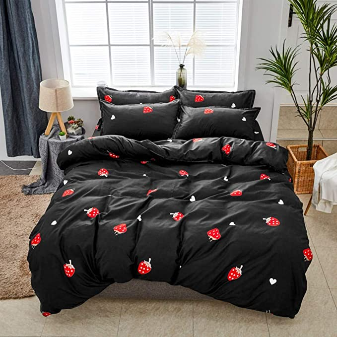 Strawberry Bedding Set Twin Size Red and Black 