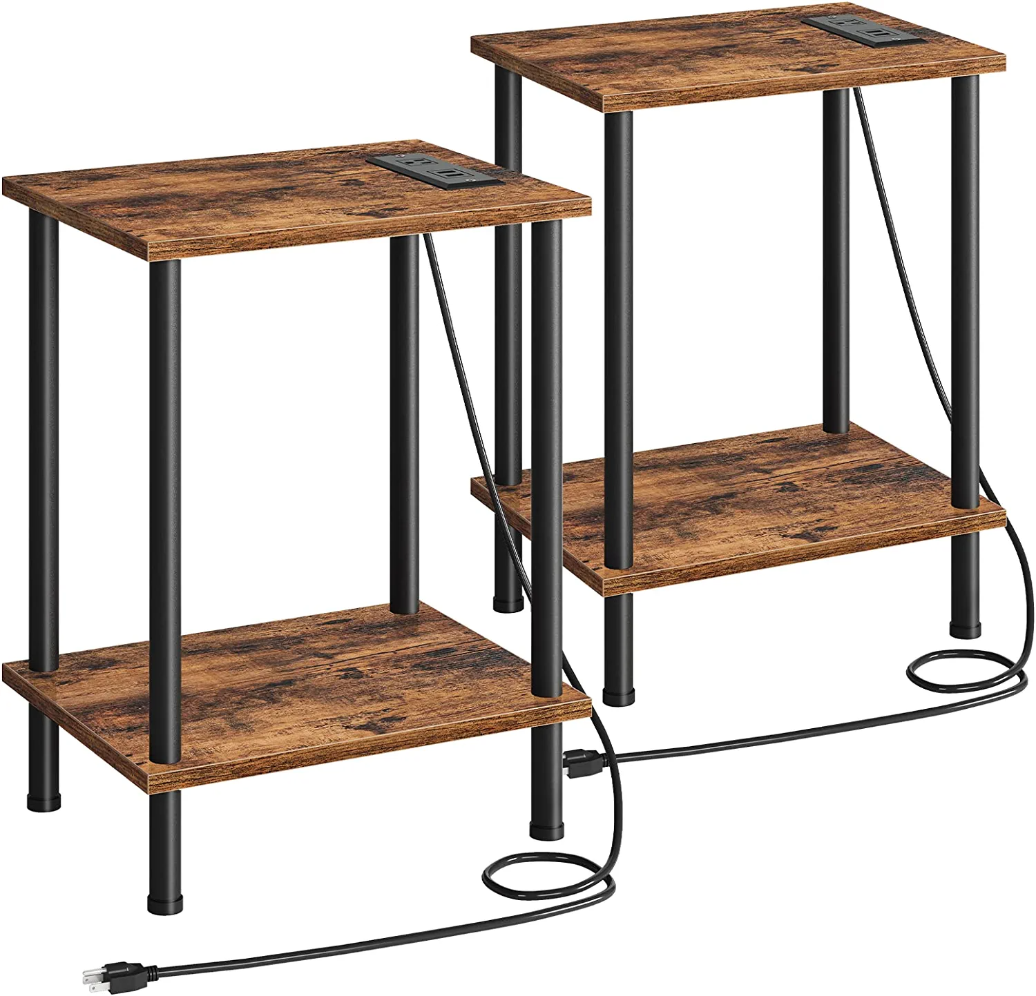 HOOBRO Set of 2 End Tables with Charging Station