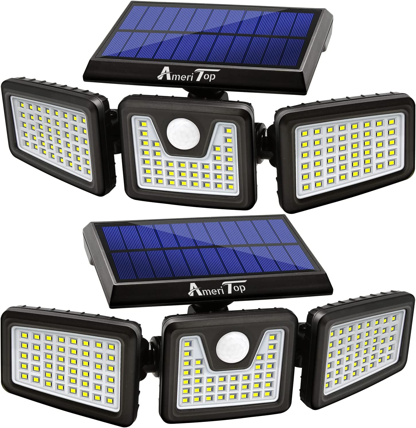 AmeriTop Solar Lights Outdoor, 2 Pack 128 LED 800LM Cordless 