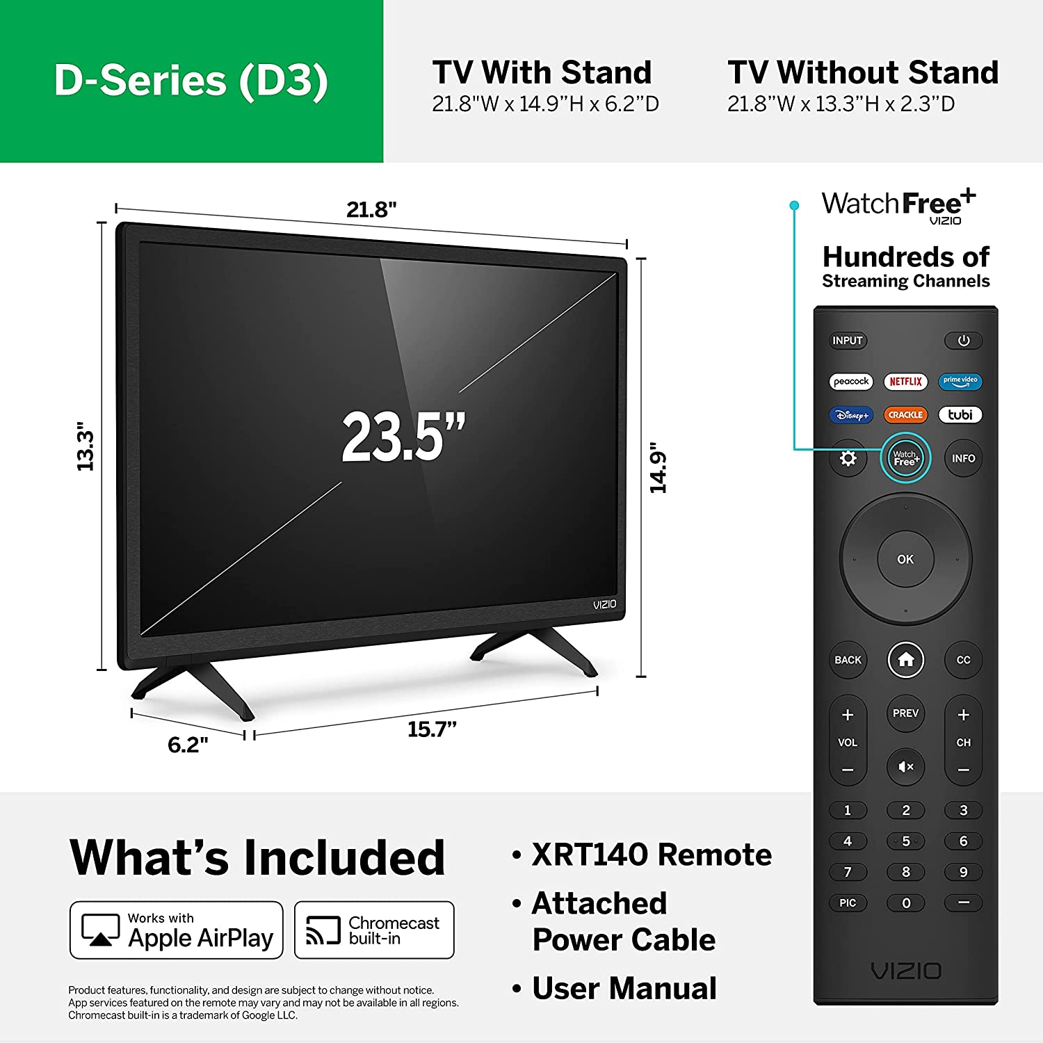 VIZIO D-Series 24inch Class LED HDTV Smart TV - D24f-G9 (Renewed)