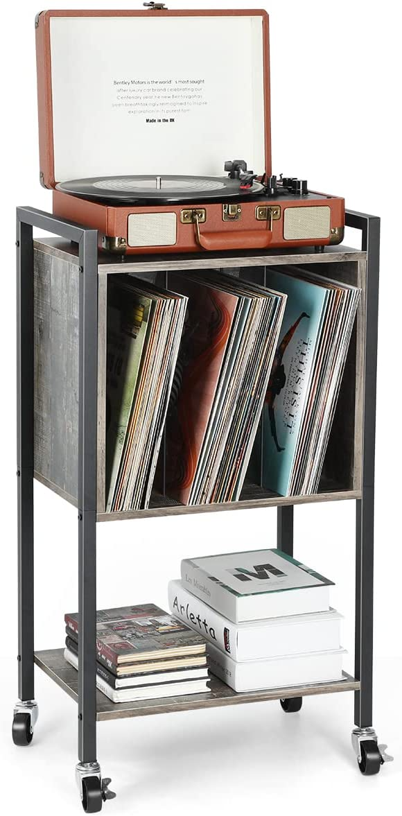 melos Record Player Table, Record Player Stand With Storage