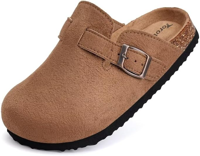 Torotto Kids Suede Clogs Cork Footbed Toddler Slippers with Arch Support & Adjustable Straps for Boys Girls Indoor & Outdoor