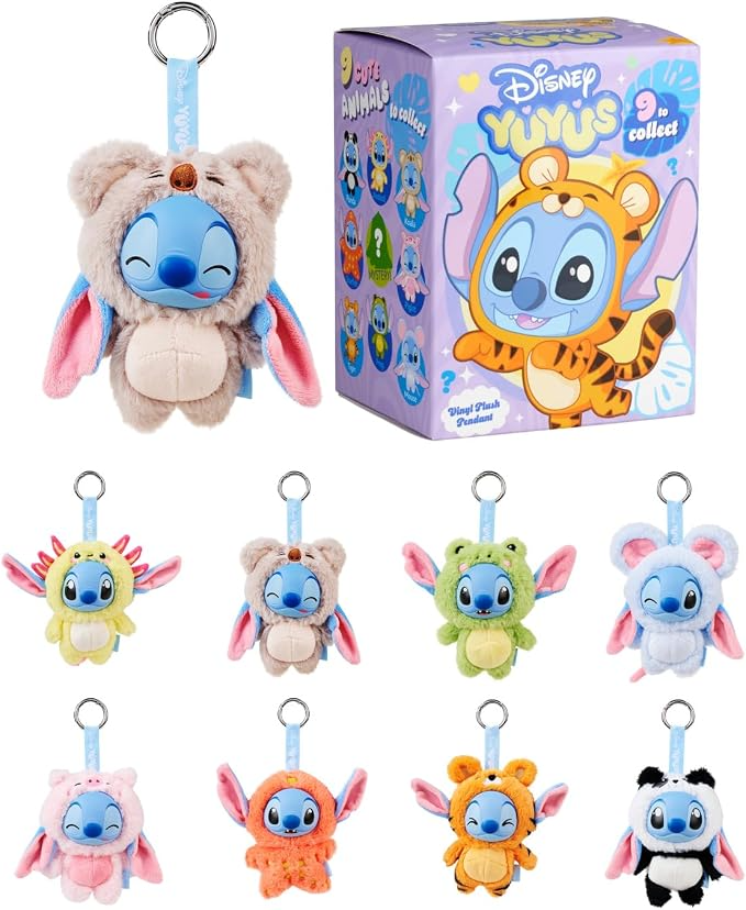 Simba Disney YuYus Stitch Plush Vinyl Charms Blind Box Bag Charm Trend 9 Animal Designs Tiger Axolotl Carabiner Surprise Figure Approx 12cm for Kids &