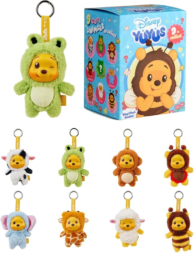 Simba Disney YuYus Winnie The Pooh - Plush Vinyl Charms Bag Charm Style 9 Animal Blind Box Designs Such as Cow or Bee Carabiner Collectible Figure Ran